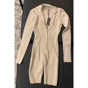 Manière De Voir Ribbed Knit Playsuit | Beige | Size Medium | New With Tags